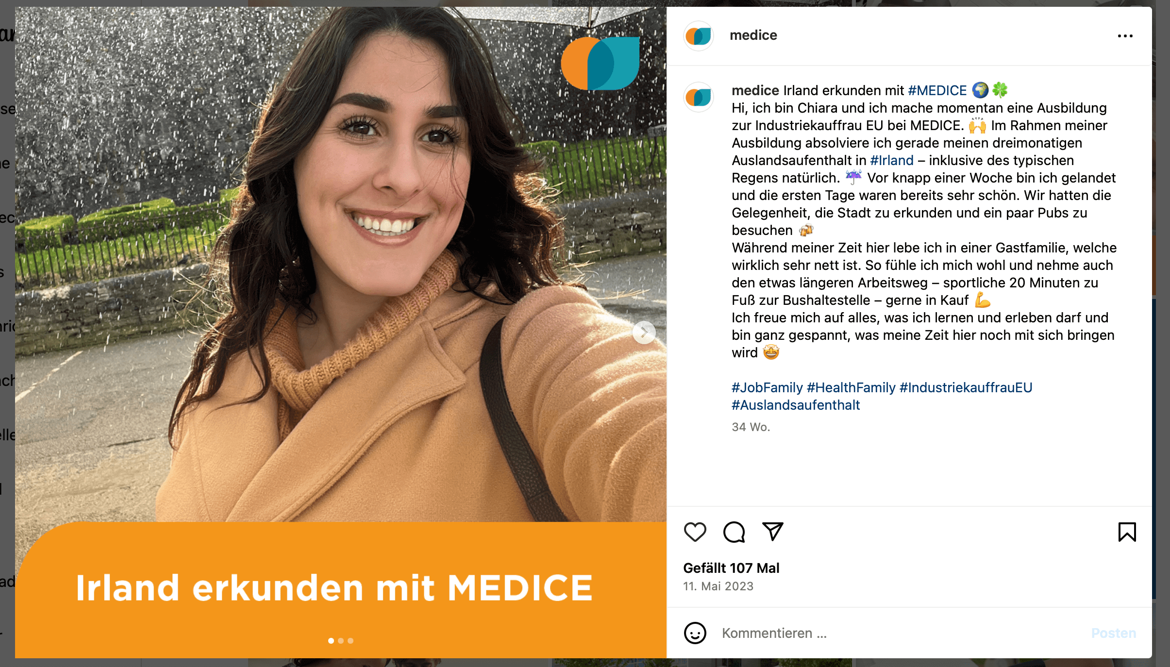 Instagram-Beitrag von MEDICE, Selfie einer Frau